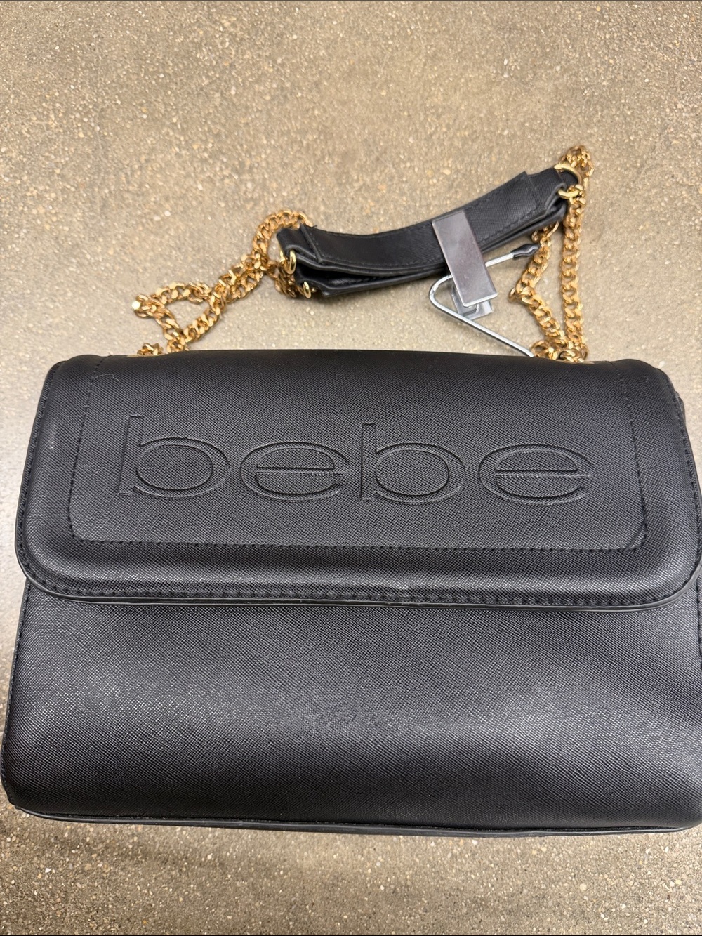 bebe Black Quilted Logo Crossbody with Gold Chain nwot